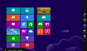 Windows 8 Start menu showing the Charms bar