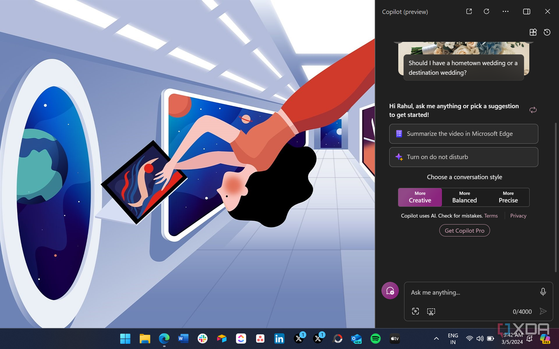 Screenshot showing Windows Copilot pane