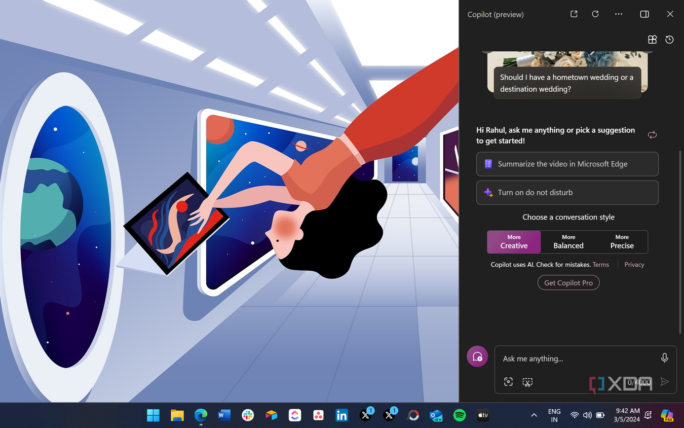 Screenshot showing Windows Copilot pane