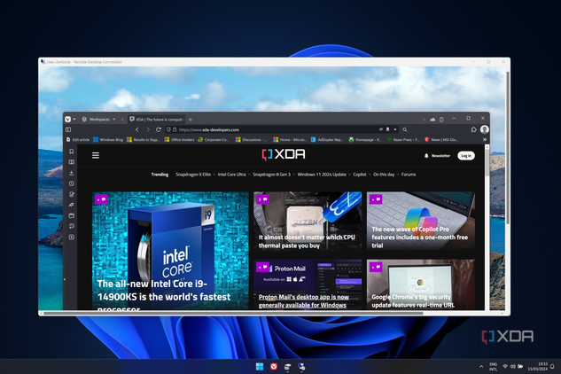 Screenshot of Windows 11 during a Remote Desktop session to another Windows 11 PC
