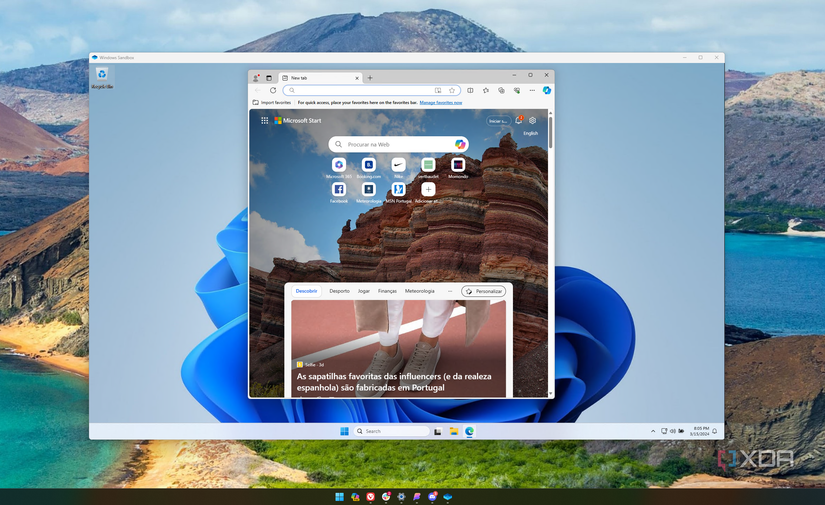 Screenshot of Windows 11 running Windows Sandbox with Microsoft Edge in it