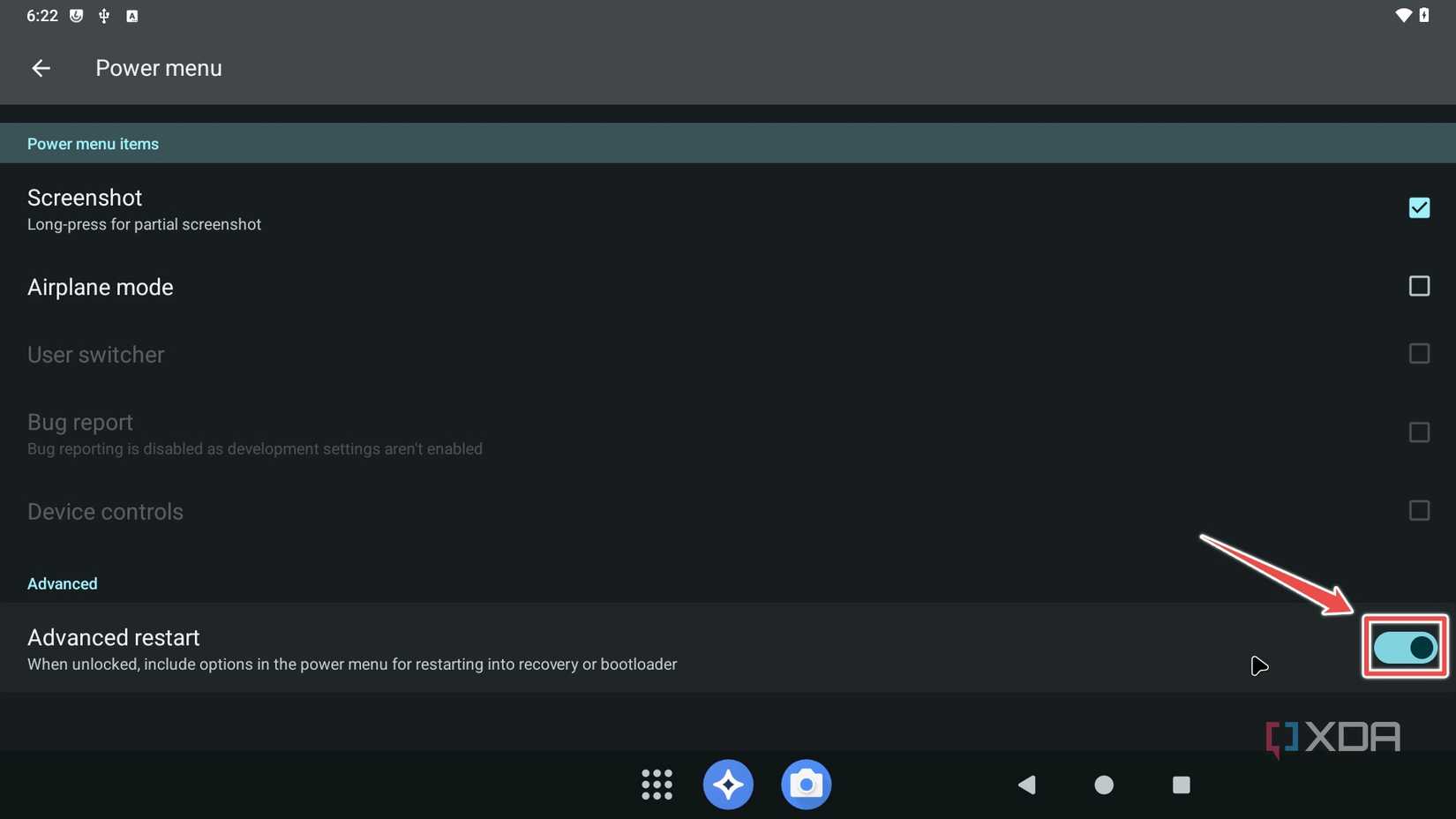 The Advanced Restart option in LineageOS