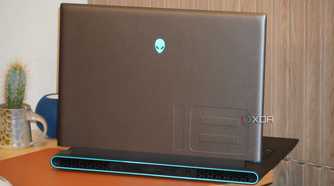 The back of an Alienware m18 R2 opened on a desk.