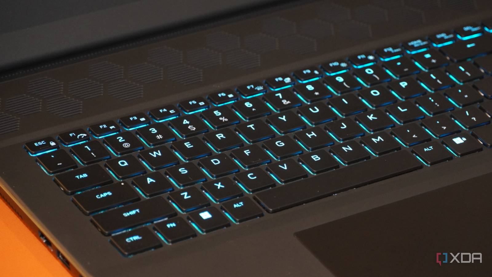 The left side of the Alienware m18 R2 keyboard.