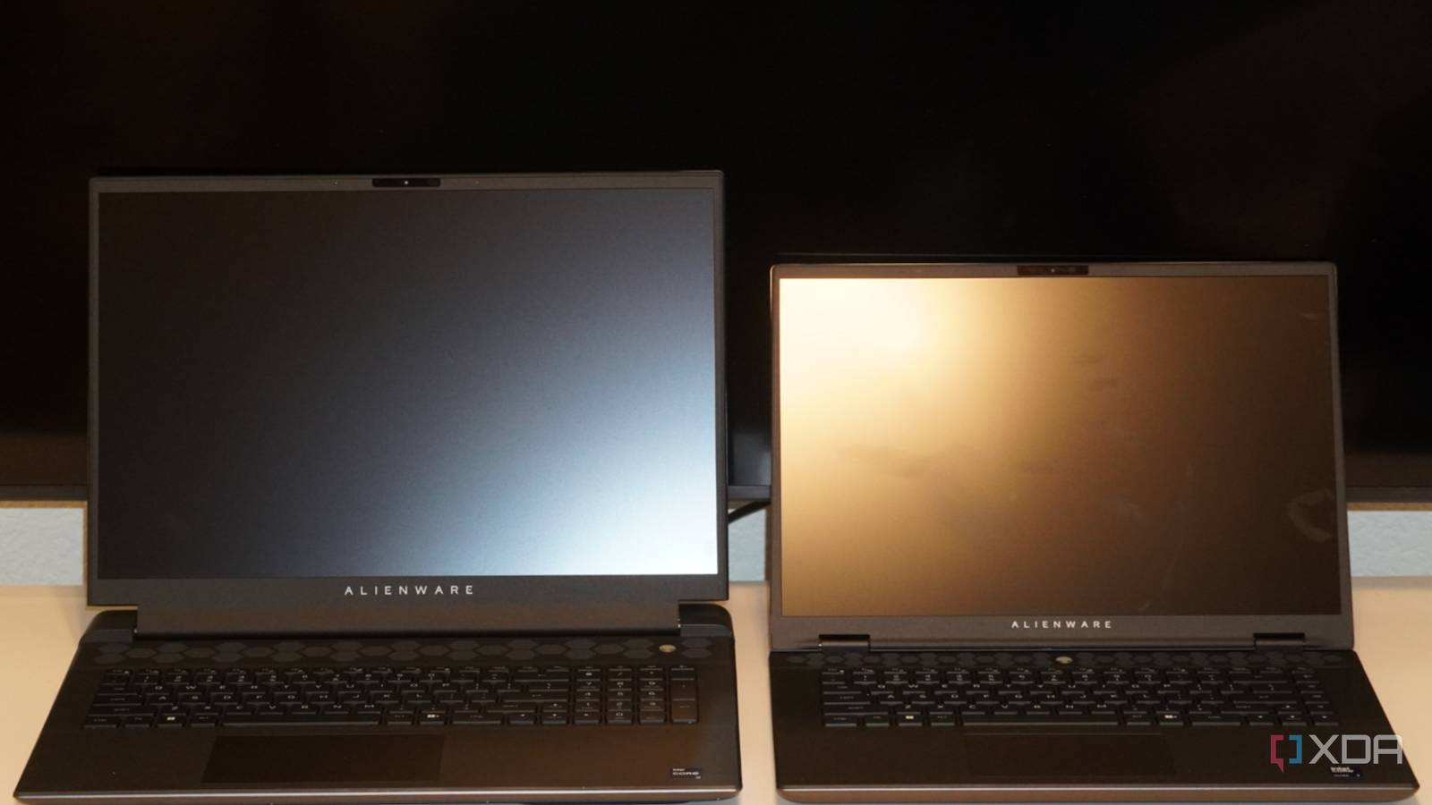 An Alienware m18 R2 (left) compared to an Alienware m16 R2 (right).