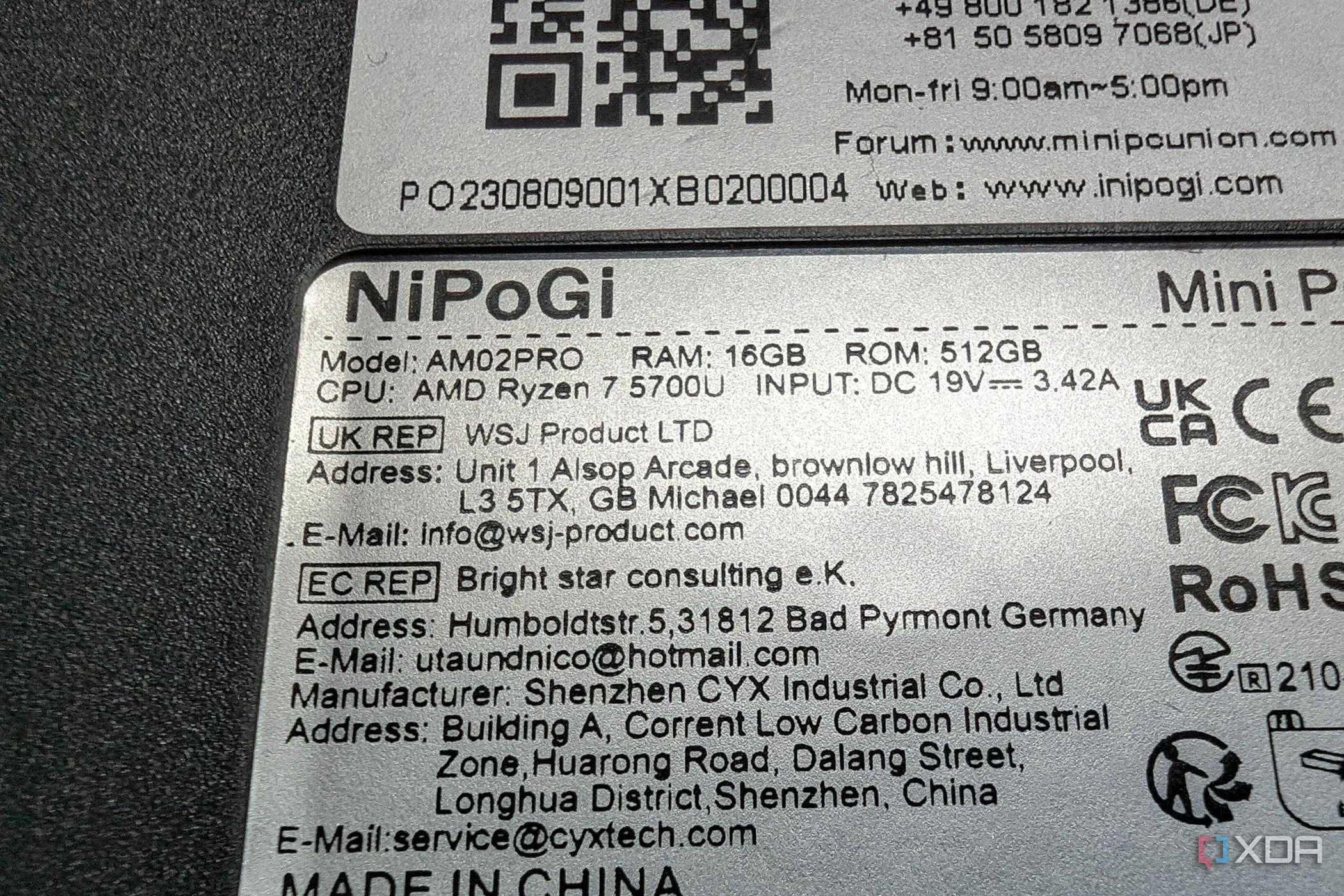 amd mini pc specs sticker