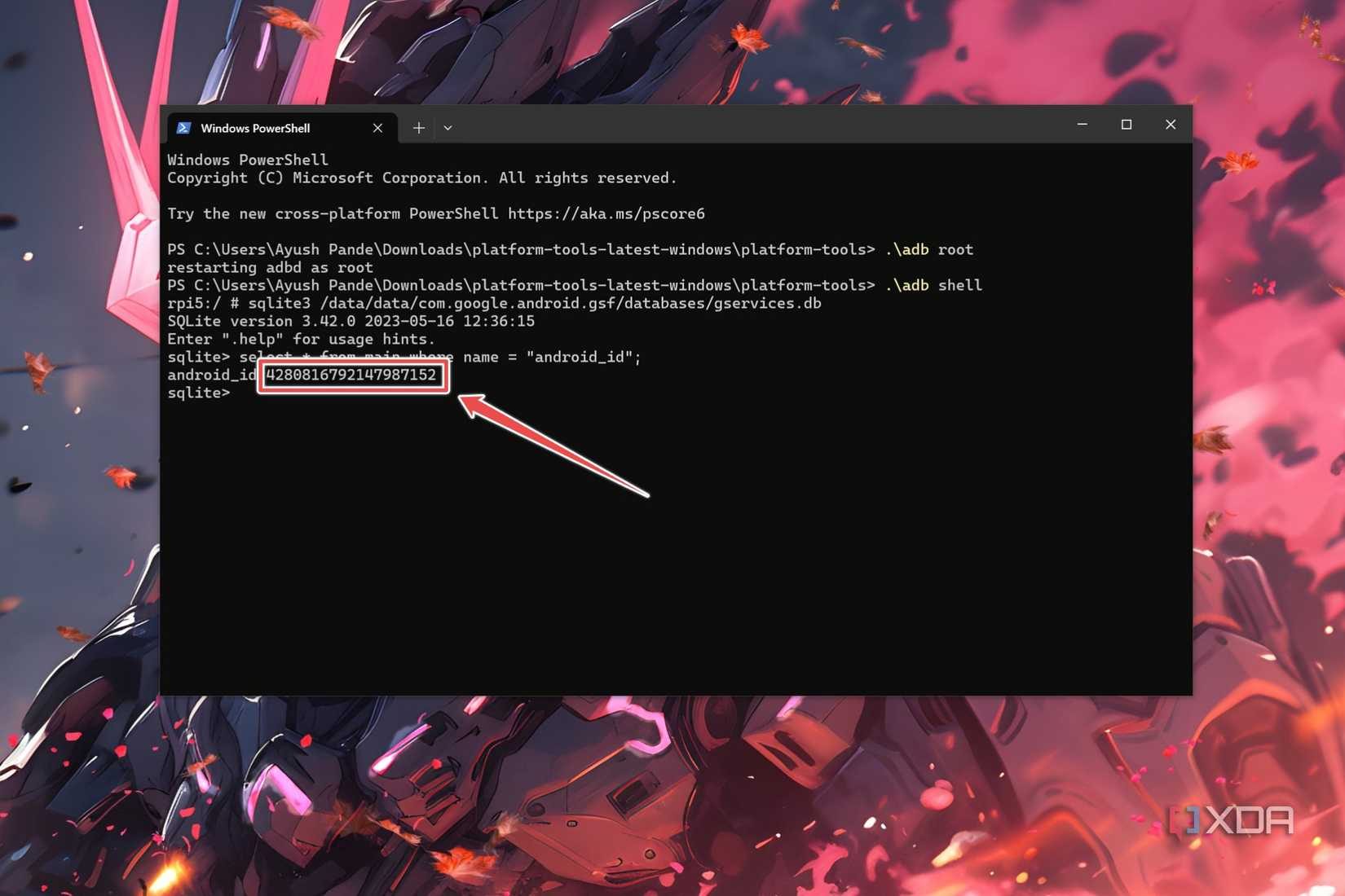 The hex string (Android_ID) of a Raspberry Pi running LineageOS