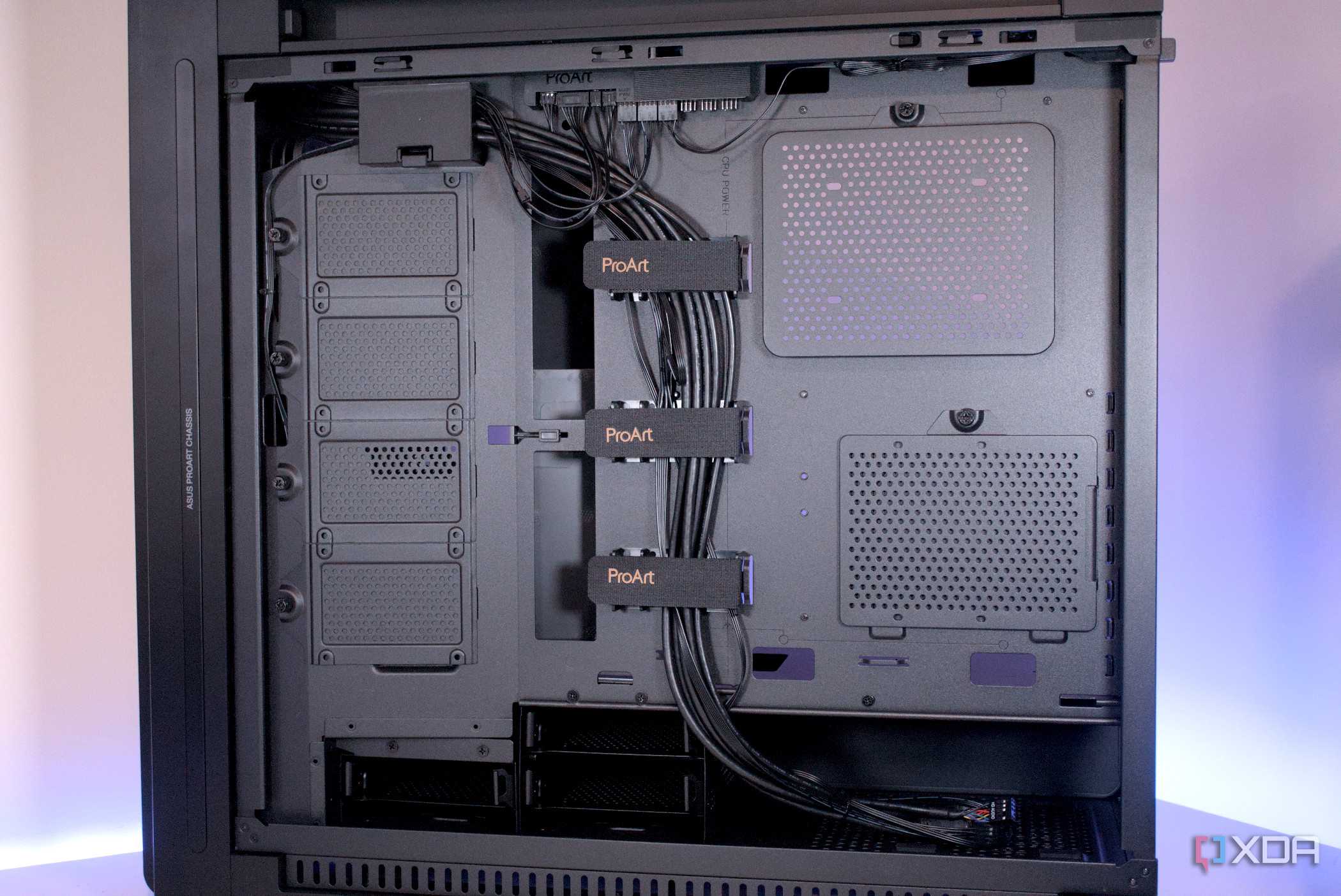 Behind the Asus ProArt PA602 motherboard tray
