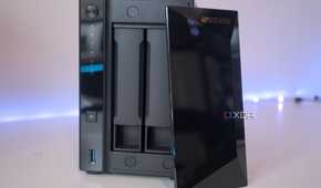 Asustor Drivestor 2 Pro Gen 2 AS3302T V2 in black against a white background with the front cover off