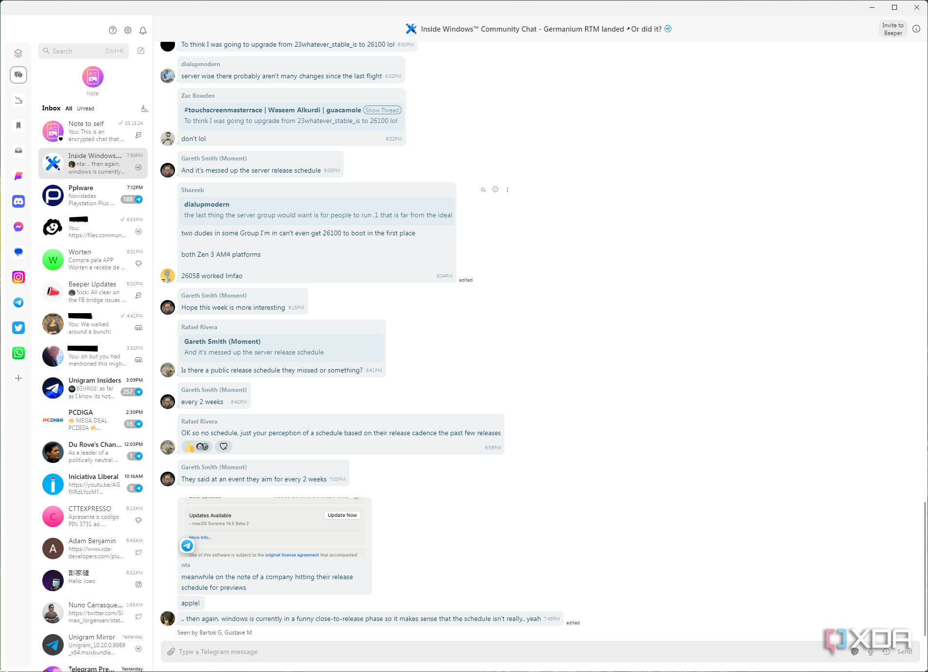 Screenshot of Beeper for Windows showing the inbox