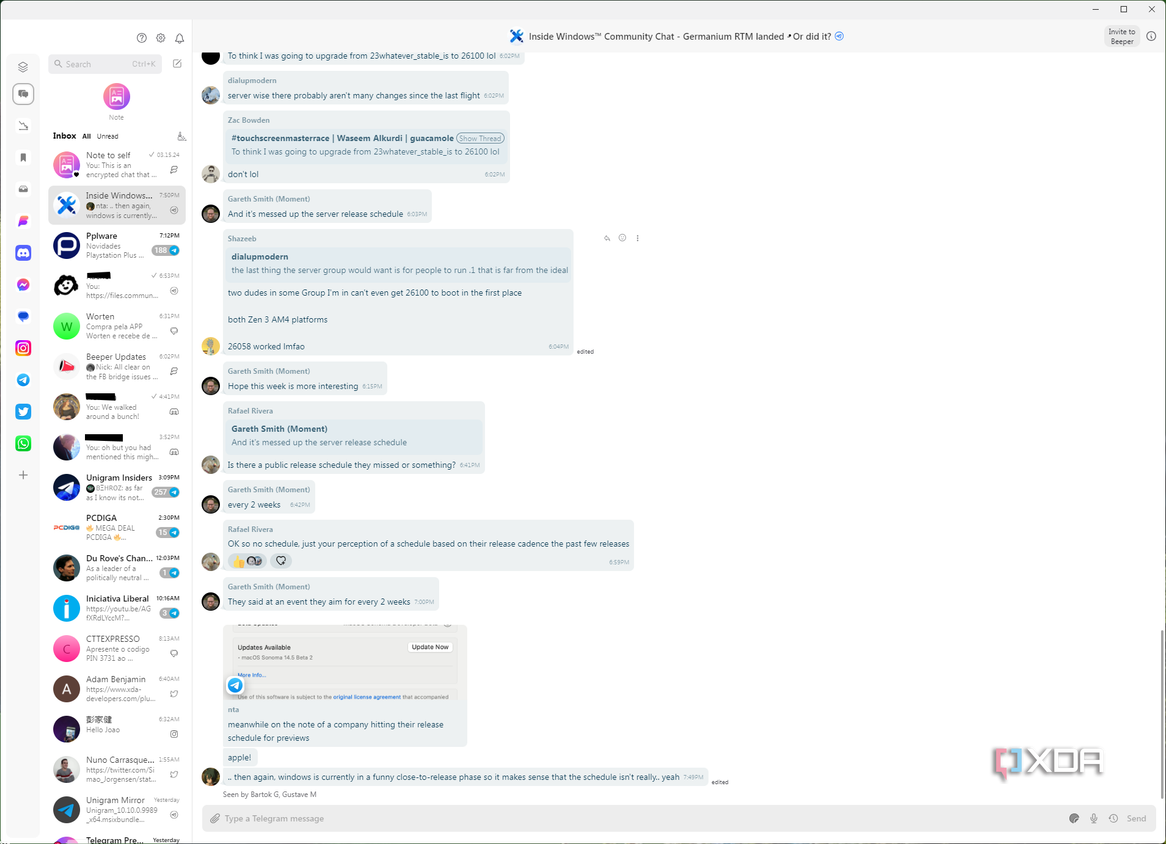 Screenshot of Beeper for Windows showing the inbox