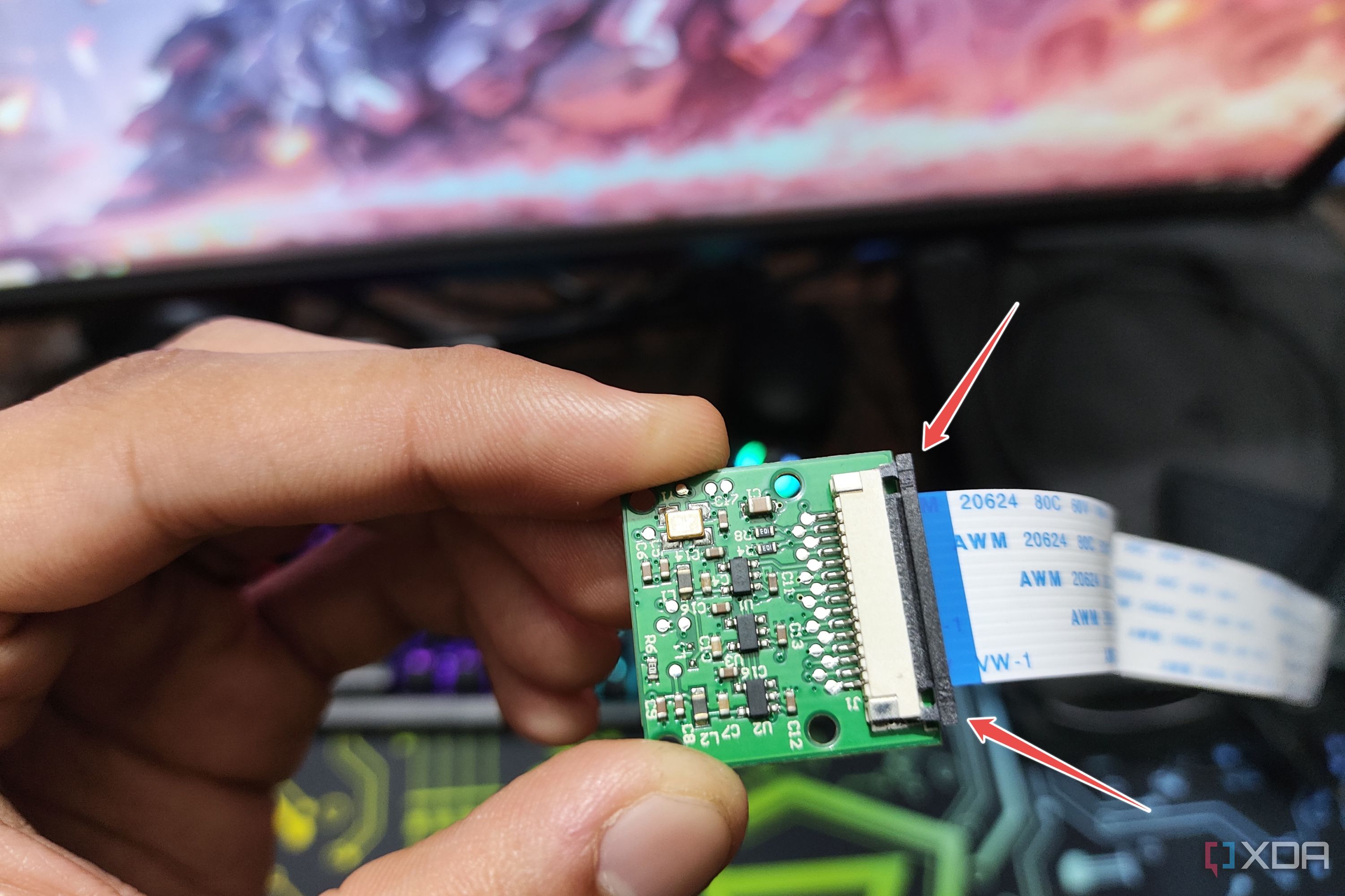 The retaining clip of a camera module highlighted