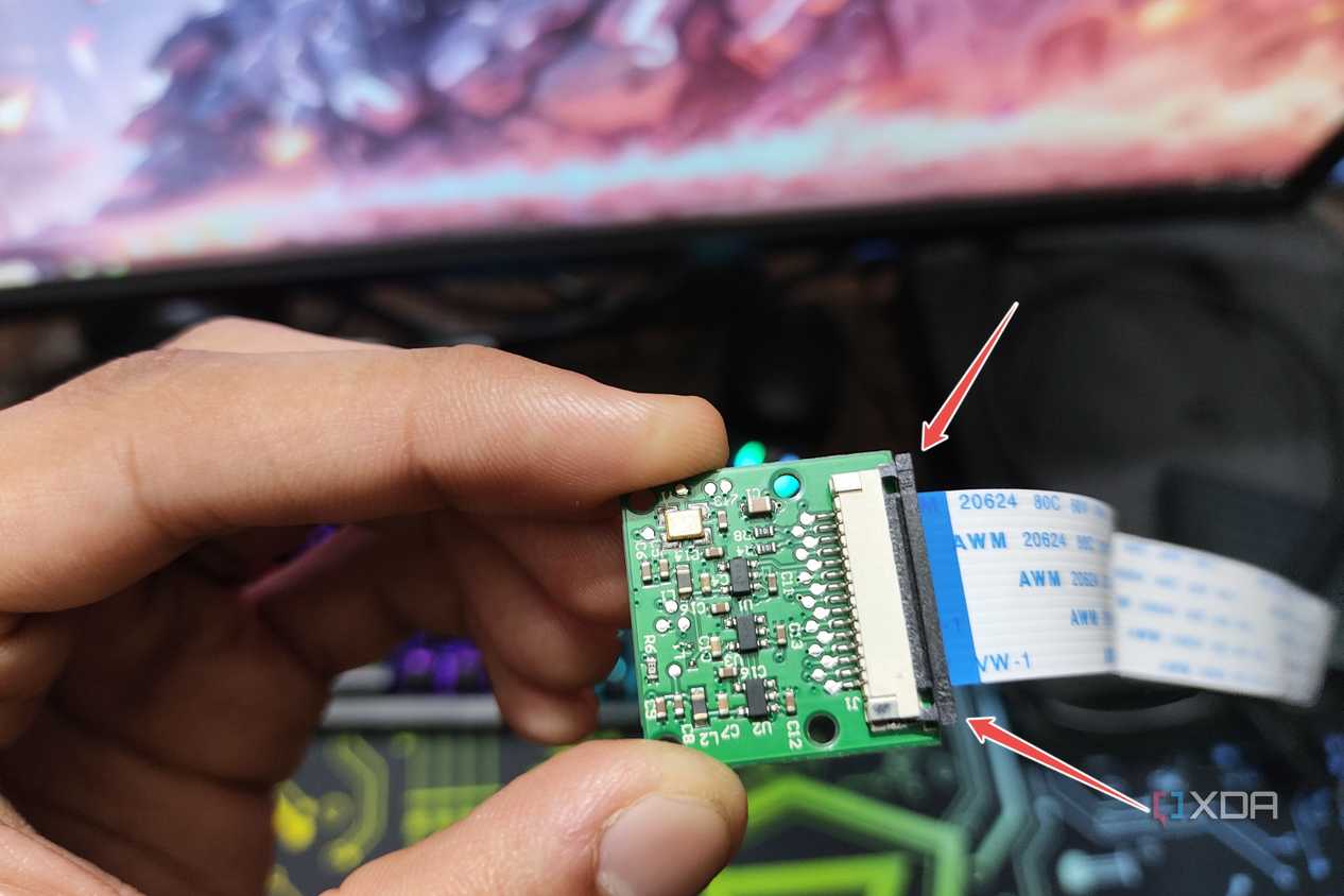 The retaining clip of a camera module highlighted