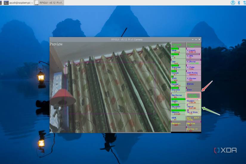 The options to configure the timelapse photos in RPiCamGUI