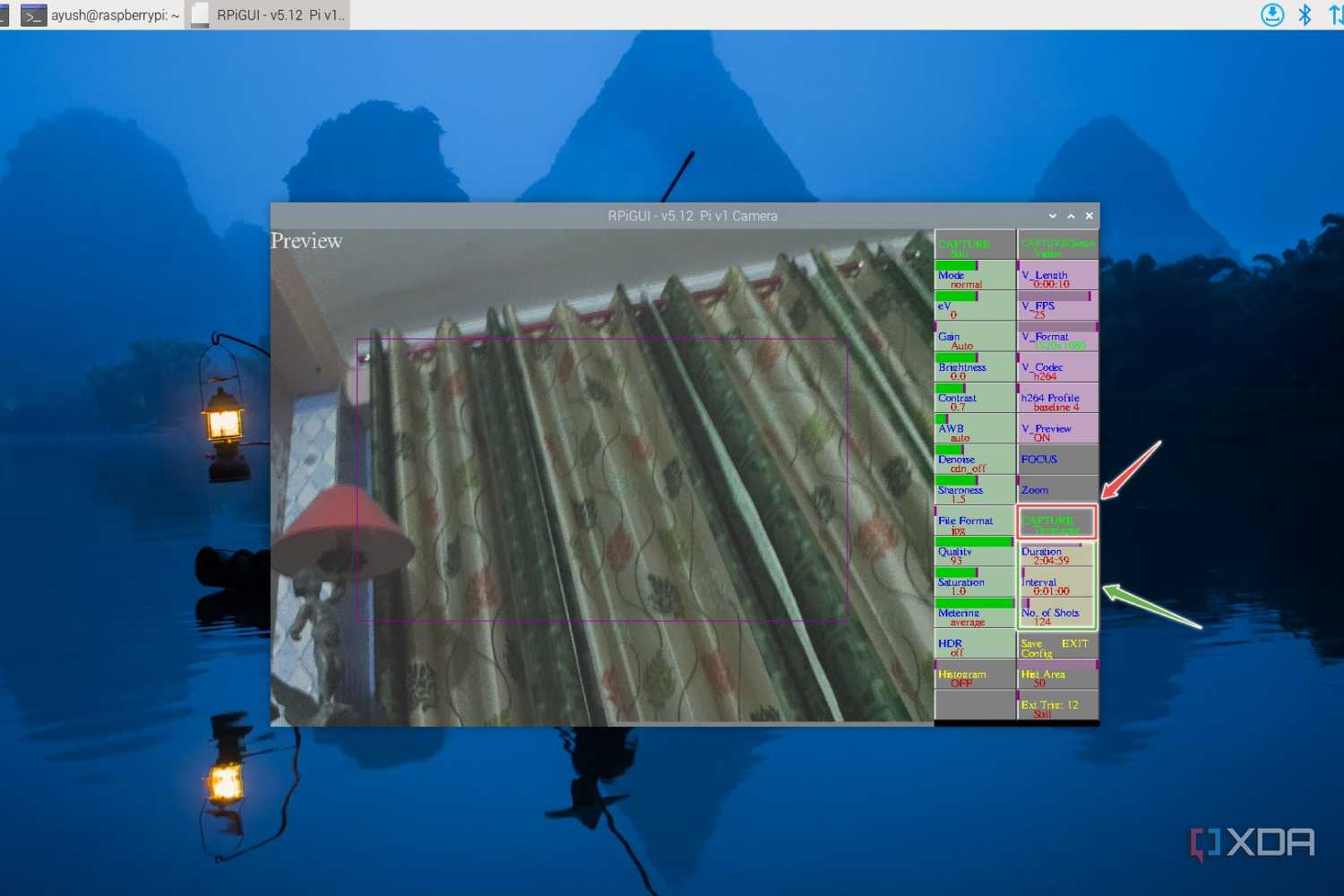 The options to configure the timelapse photos in RPiCamGUI