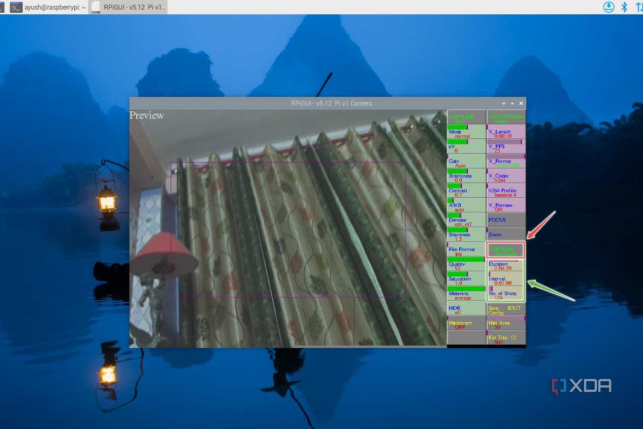 The options to configure the timelapse photos in RPiCamGUI