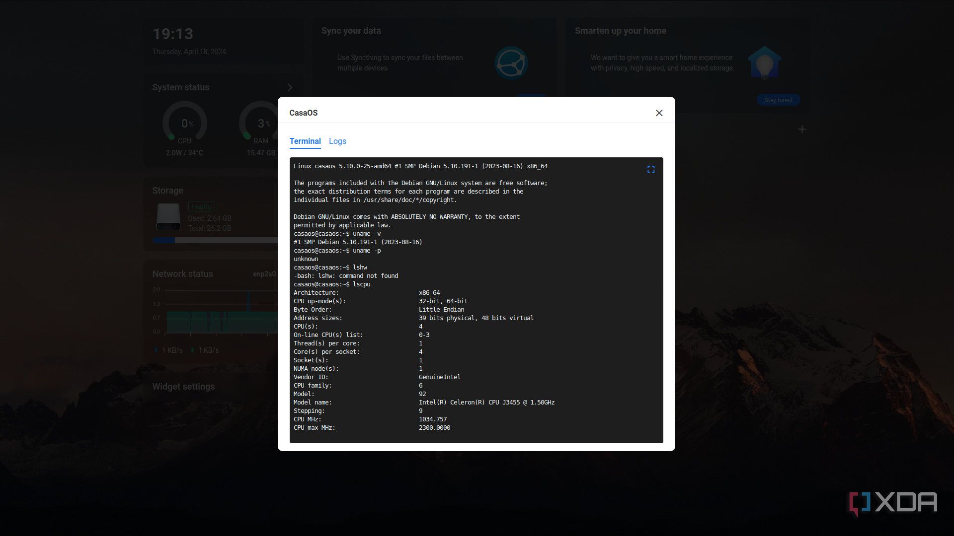 CasaOS terminal panel