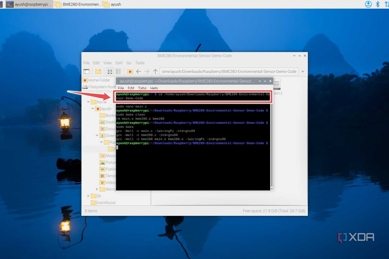 The cd command to switch to the BME280 directory