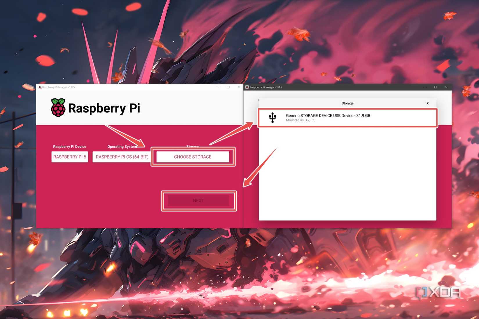 The Choose Storage option highlighted in the Raspberry Pi Imager