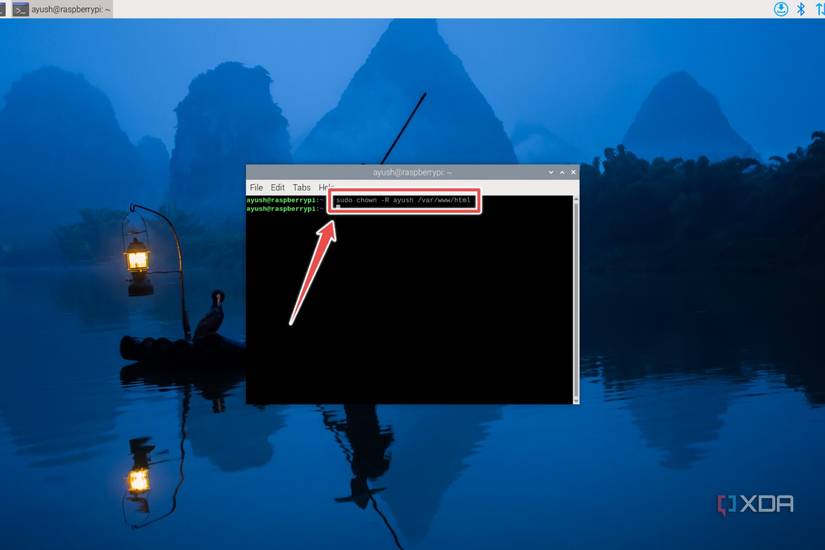 The chown command in the Raspberry Pi OS terminal