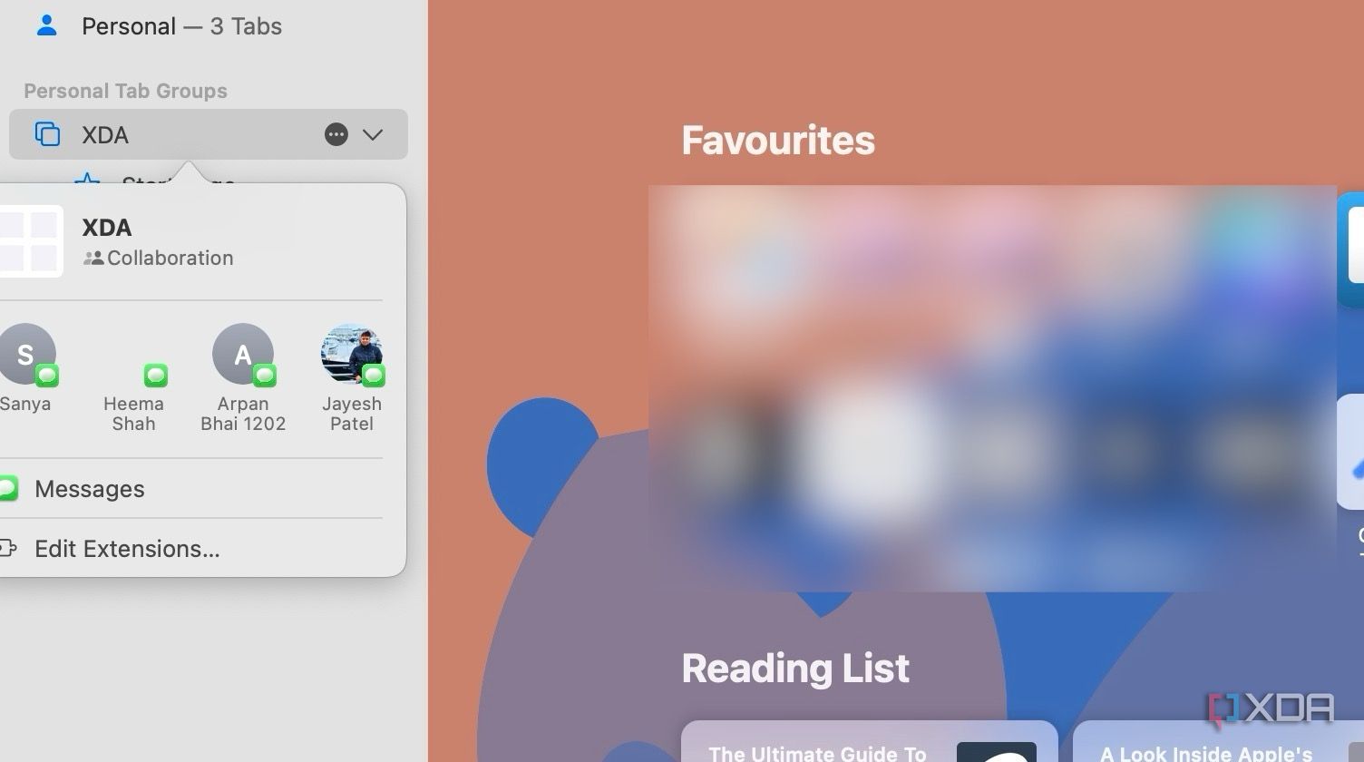 Tab group sharing on Safari