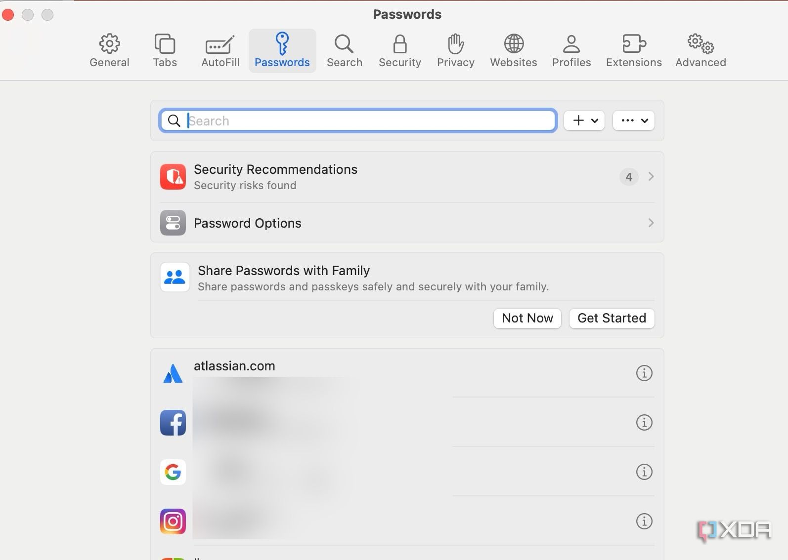 Safari password management