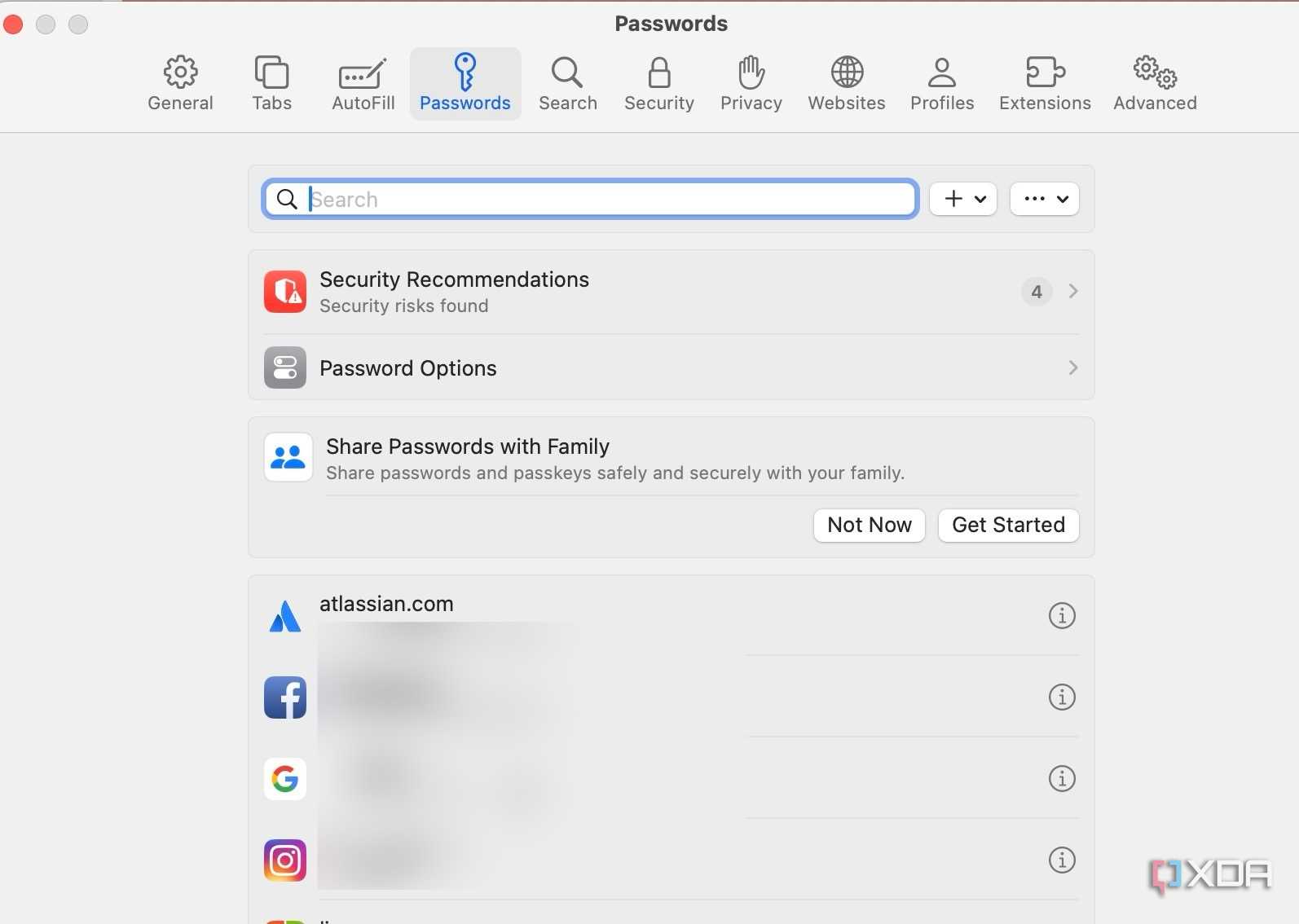 Safari password management