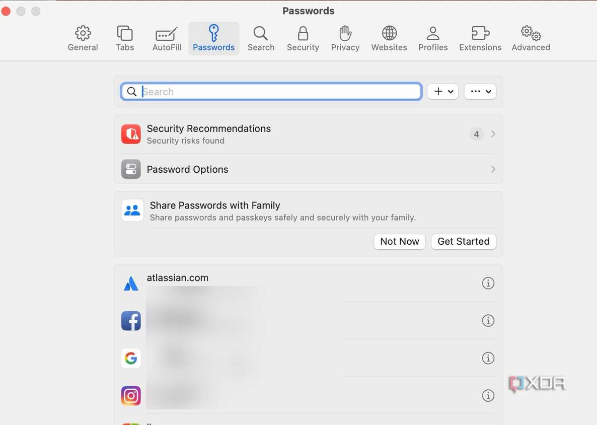 Safari password management