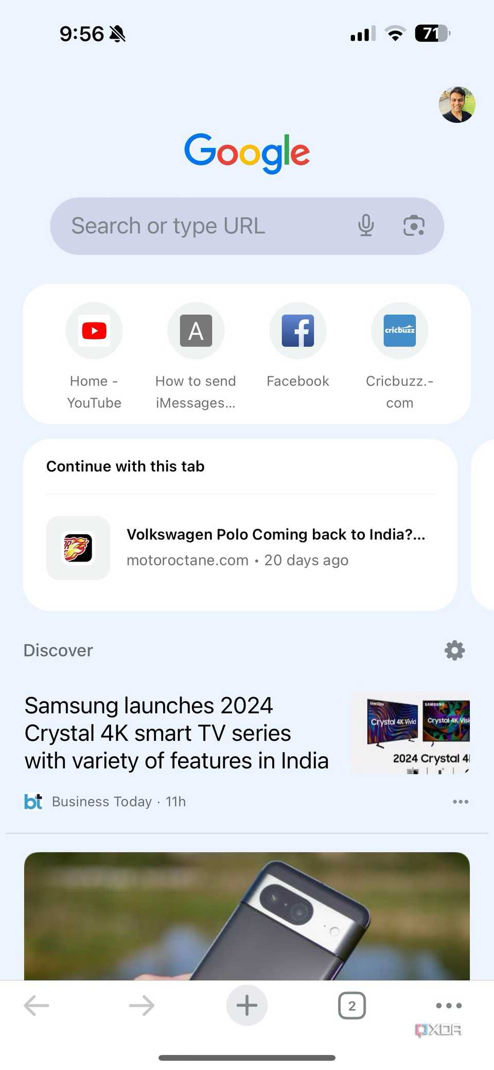 Chrome iOS app home