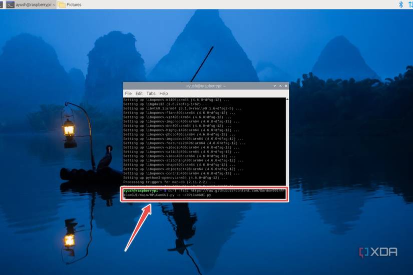 The curl command to download the RPICamGUI files