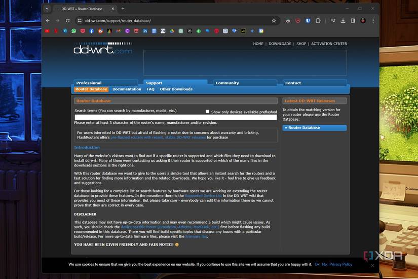 DD-WRT website screenshot that highlights the DD-WRT database page. 