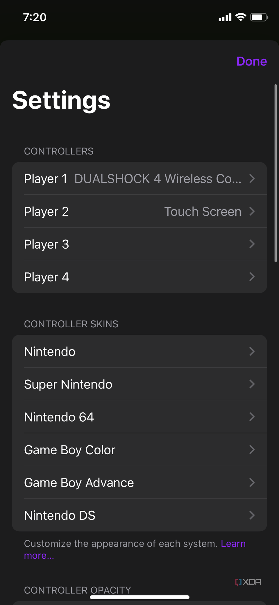 A screenshot of the Delta app's settings in iOS