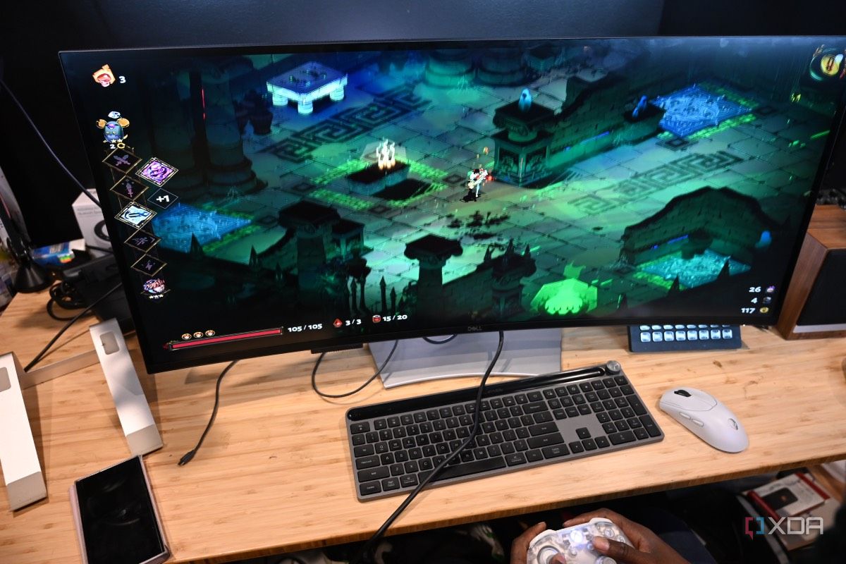 Video game Hades played on Dell UltraSharp 40 Curved Thunderbolt Hub Monitor