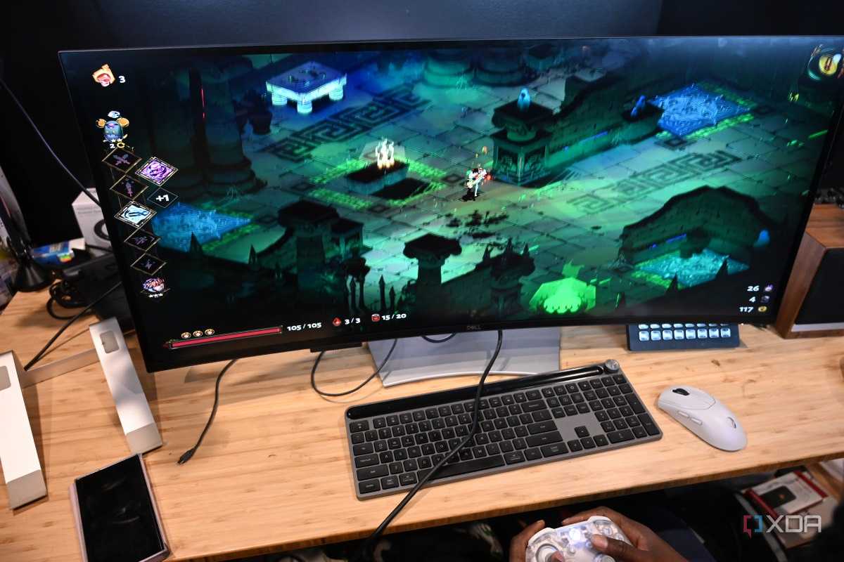Video game Hades played on Dell UltraSharp 40 Curved Thunderbolt Hub Monitor