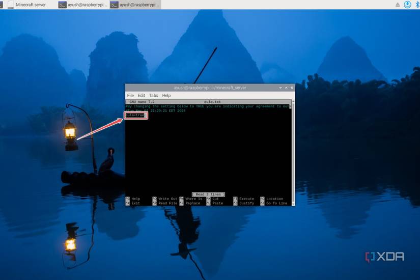 Changing the value of the eula string to true