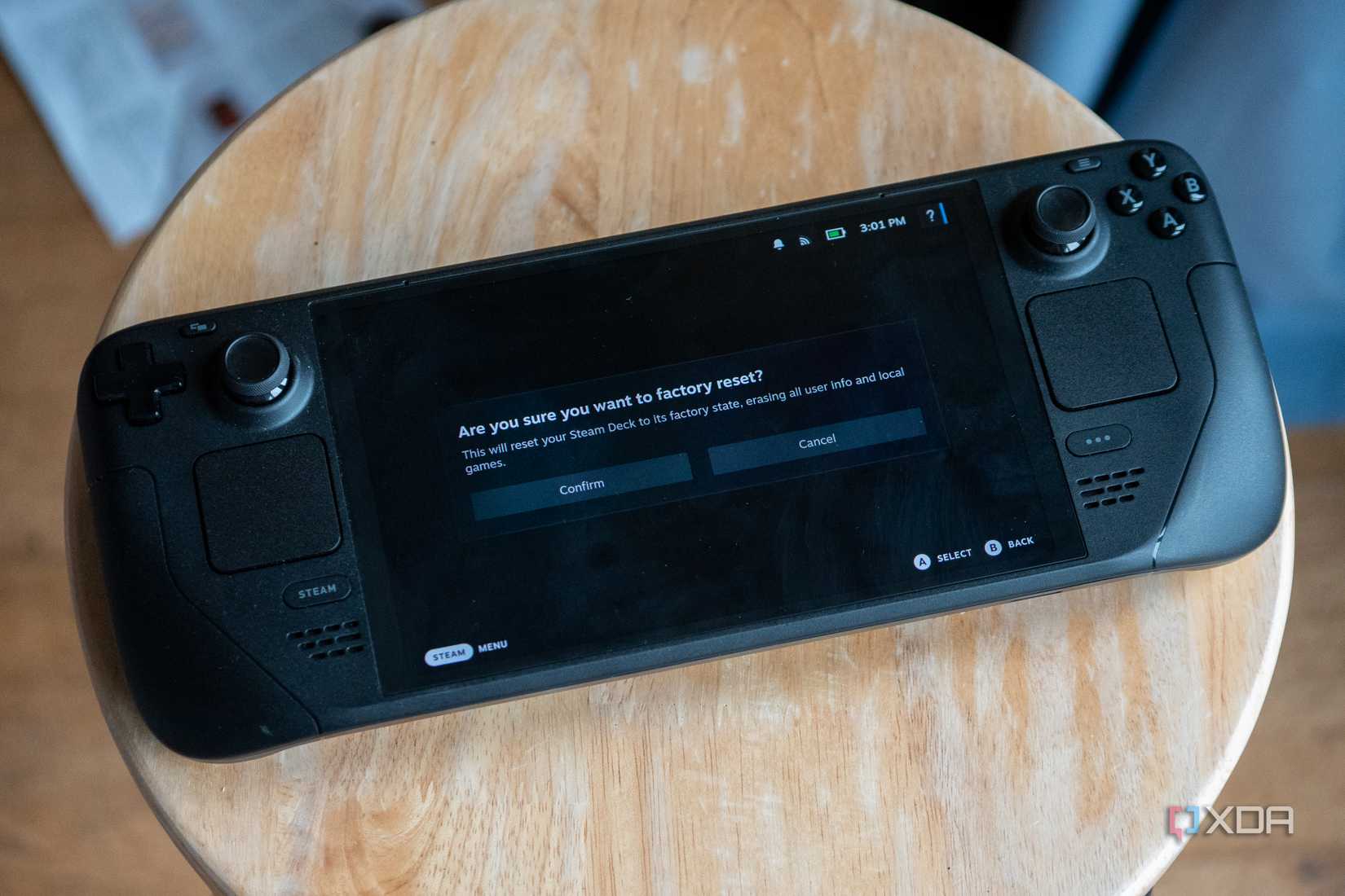 Steam Deck factory reset by prompting the user if they are sure they want to factory reset
