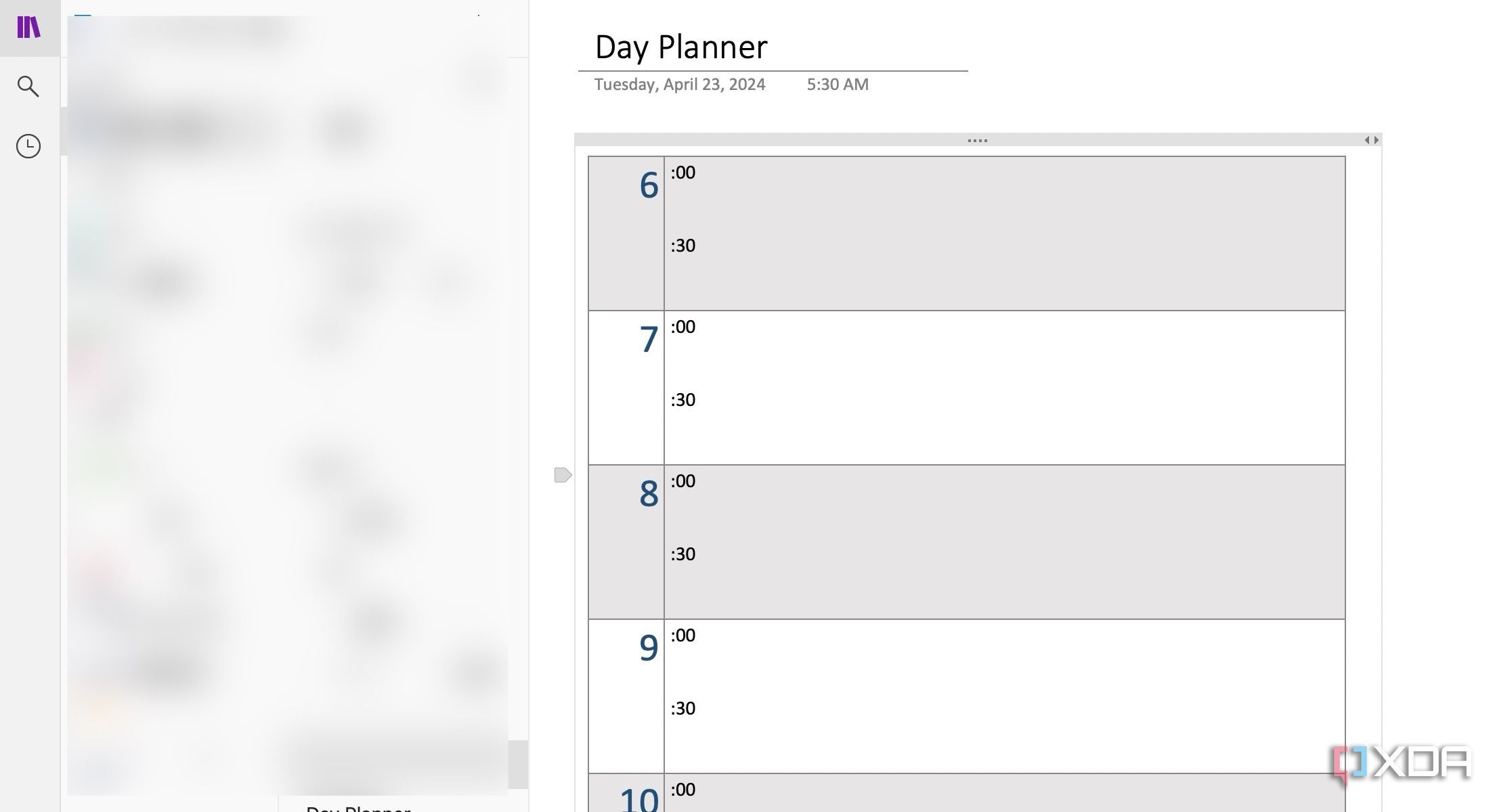 Day planner template in OneNote