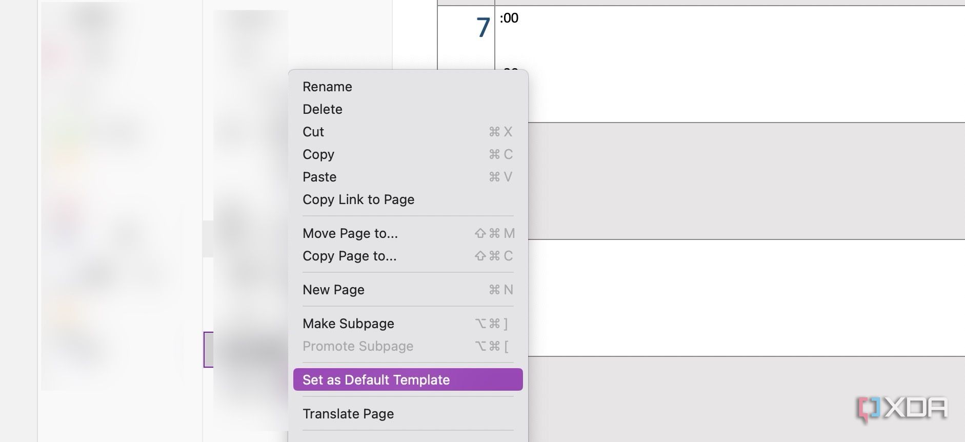 set a page as template in OneNote
