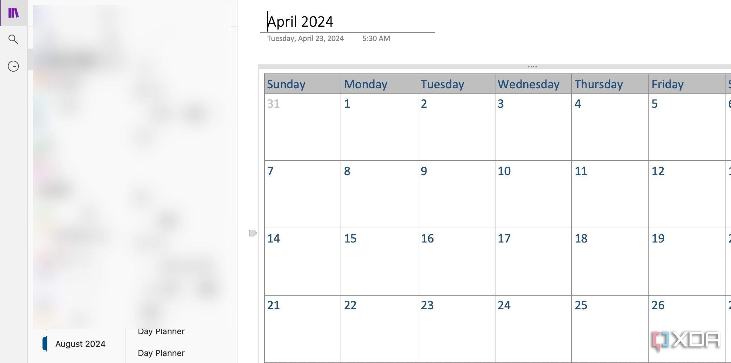 Monthly template in OneNote