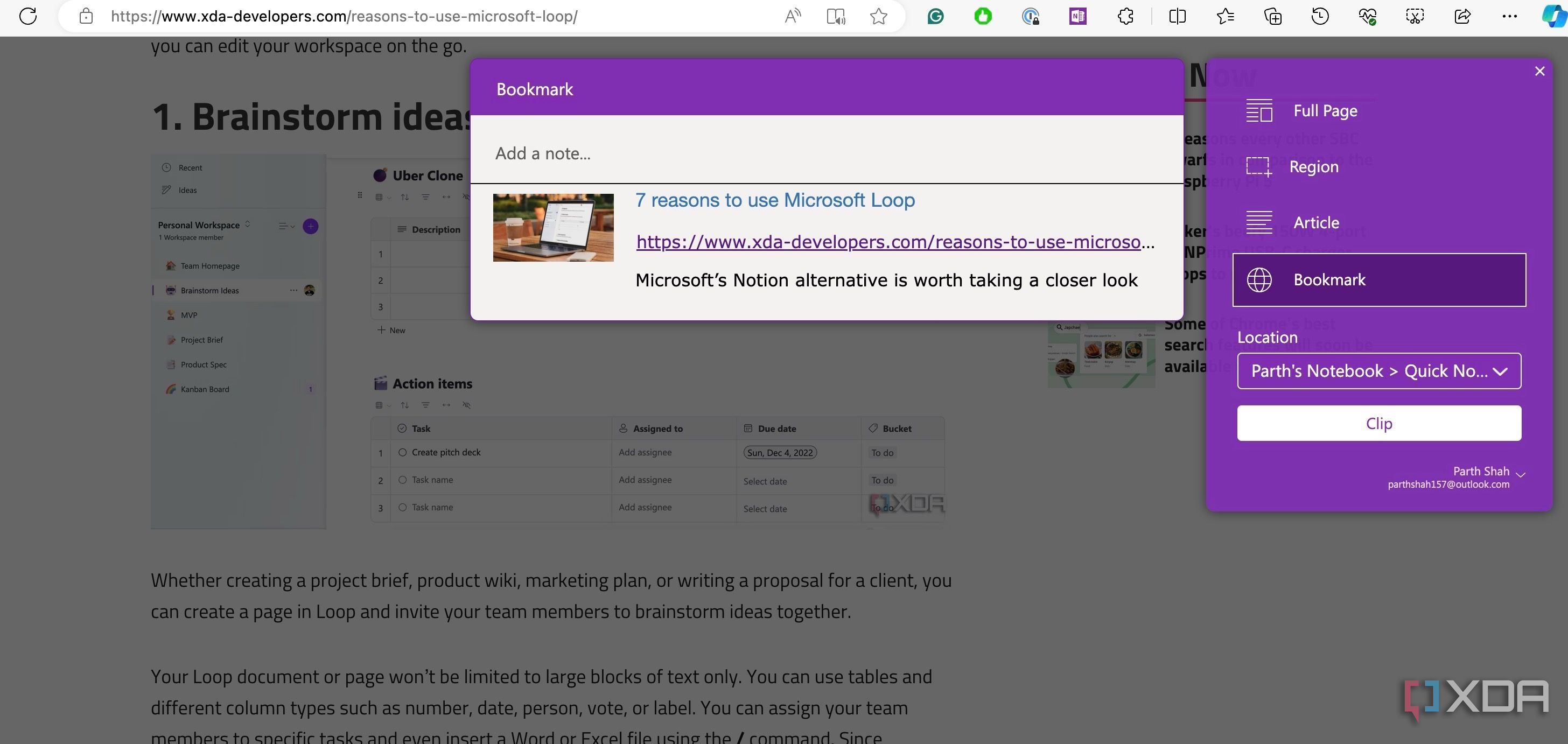 Clip webpages in OneNote