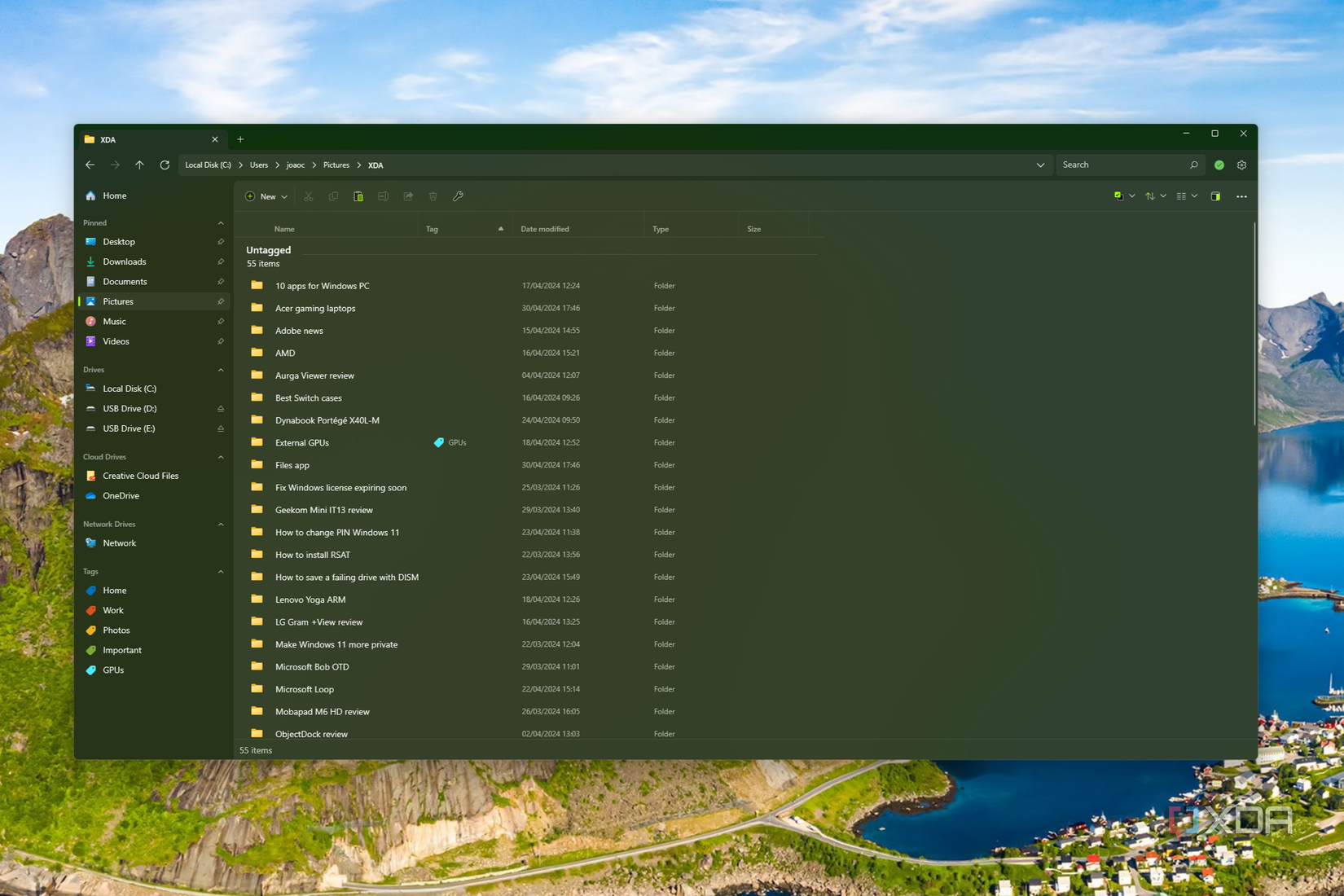 Screenshot of the Files app showing all files in a folder in an Untagged category, despite one of them having a tag