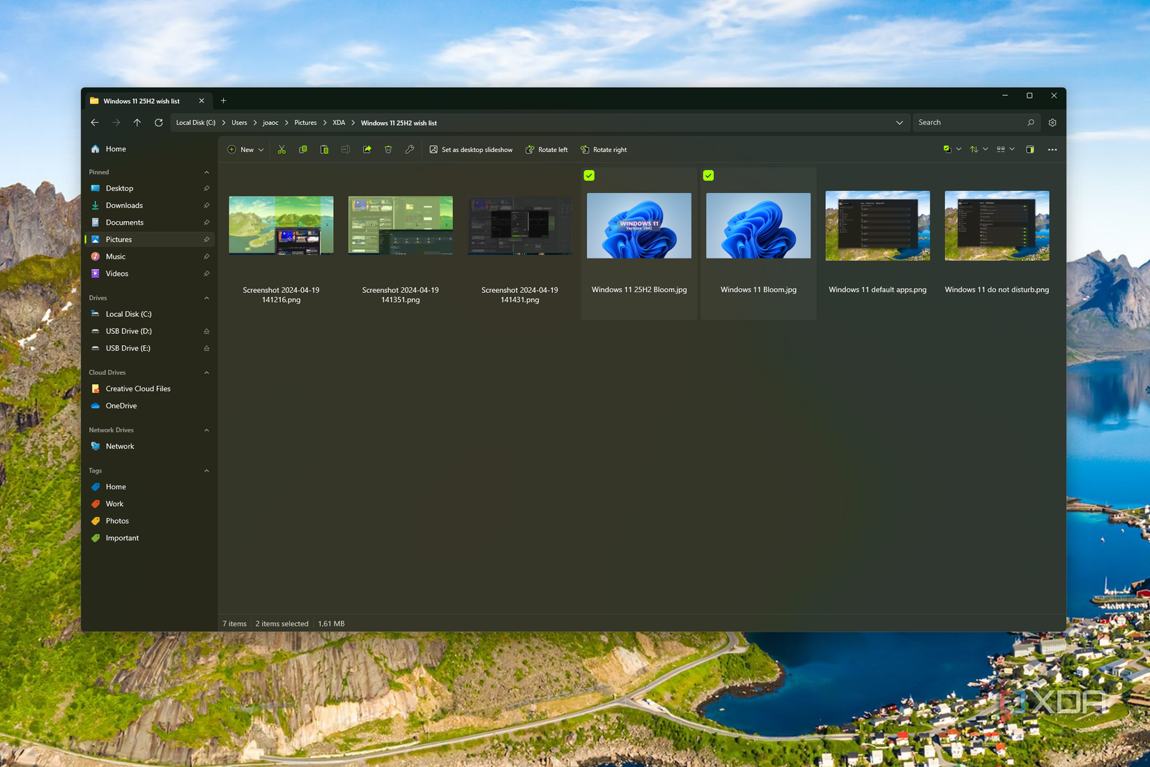 Screenshot of the Files app with two files selected and the rename button disabled