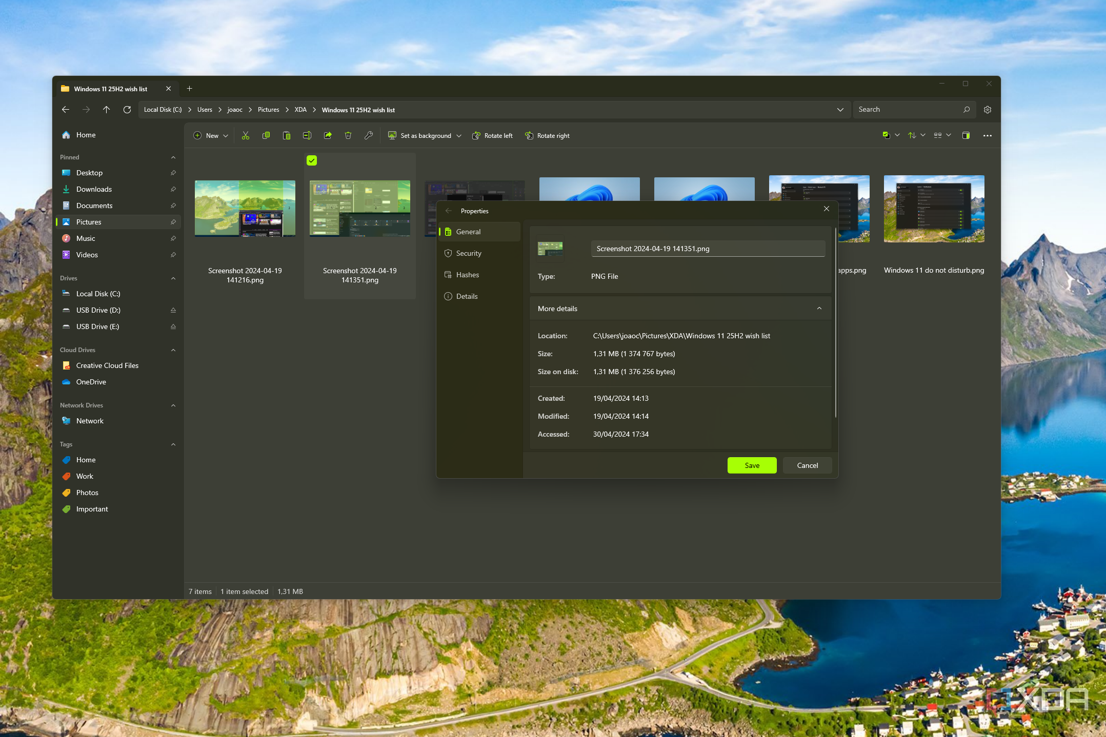 Screenshot of the Files app showing a Properties dialog