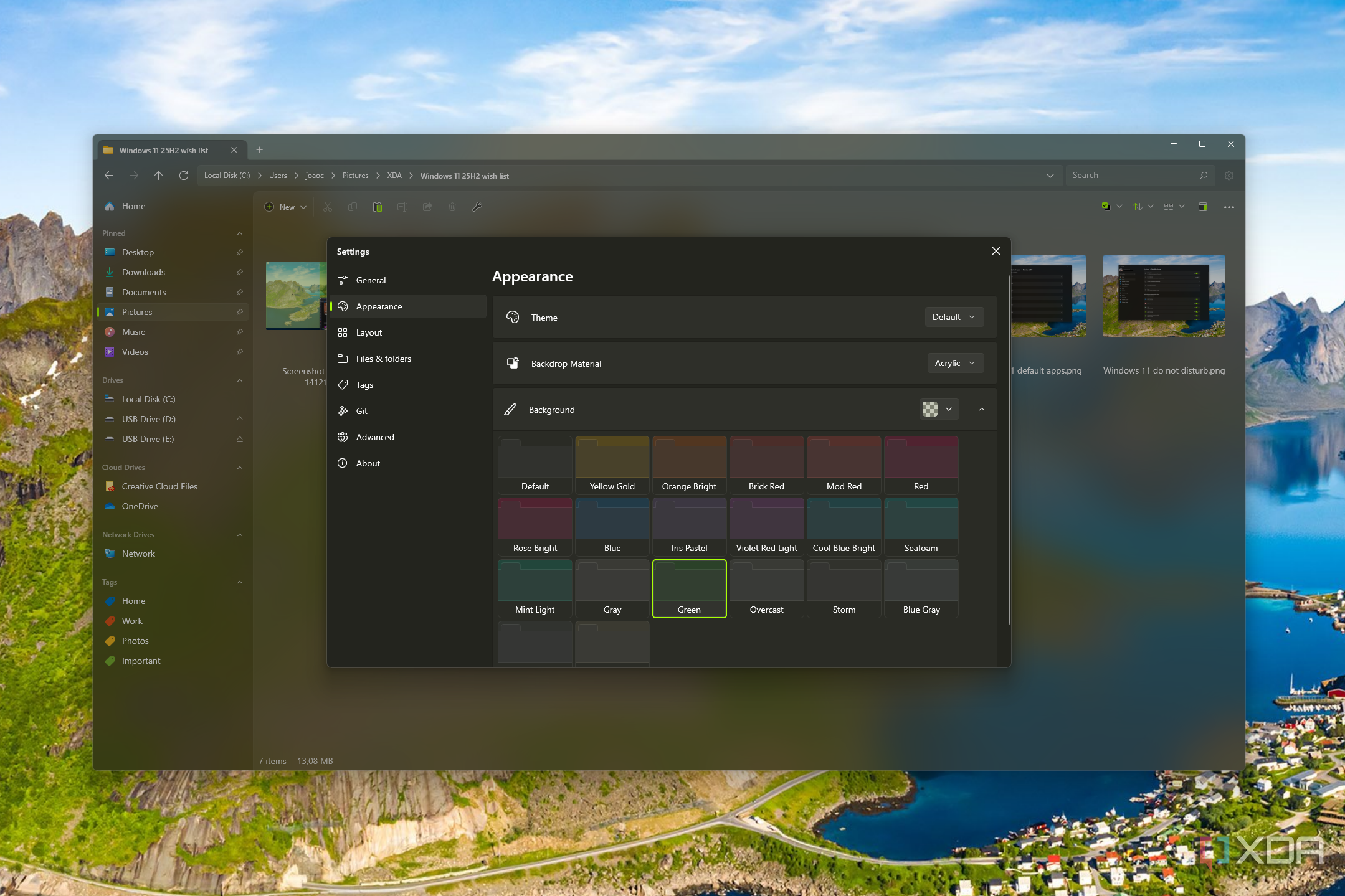 Screenshot of appearance customization options in the Files app