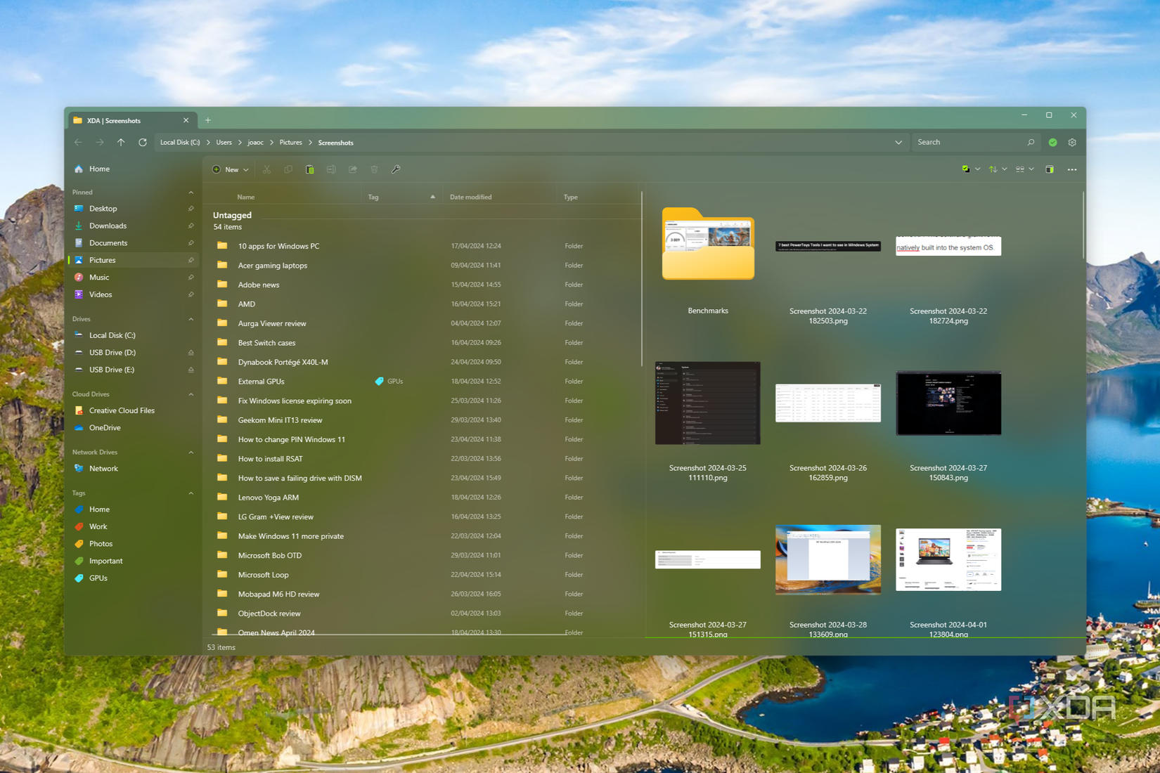 Screenshot of the Files app showing two folders in a split view
