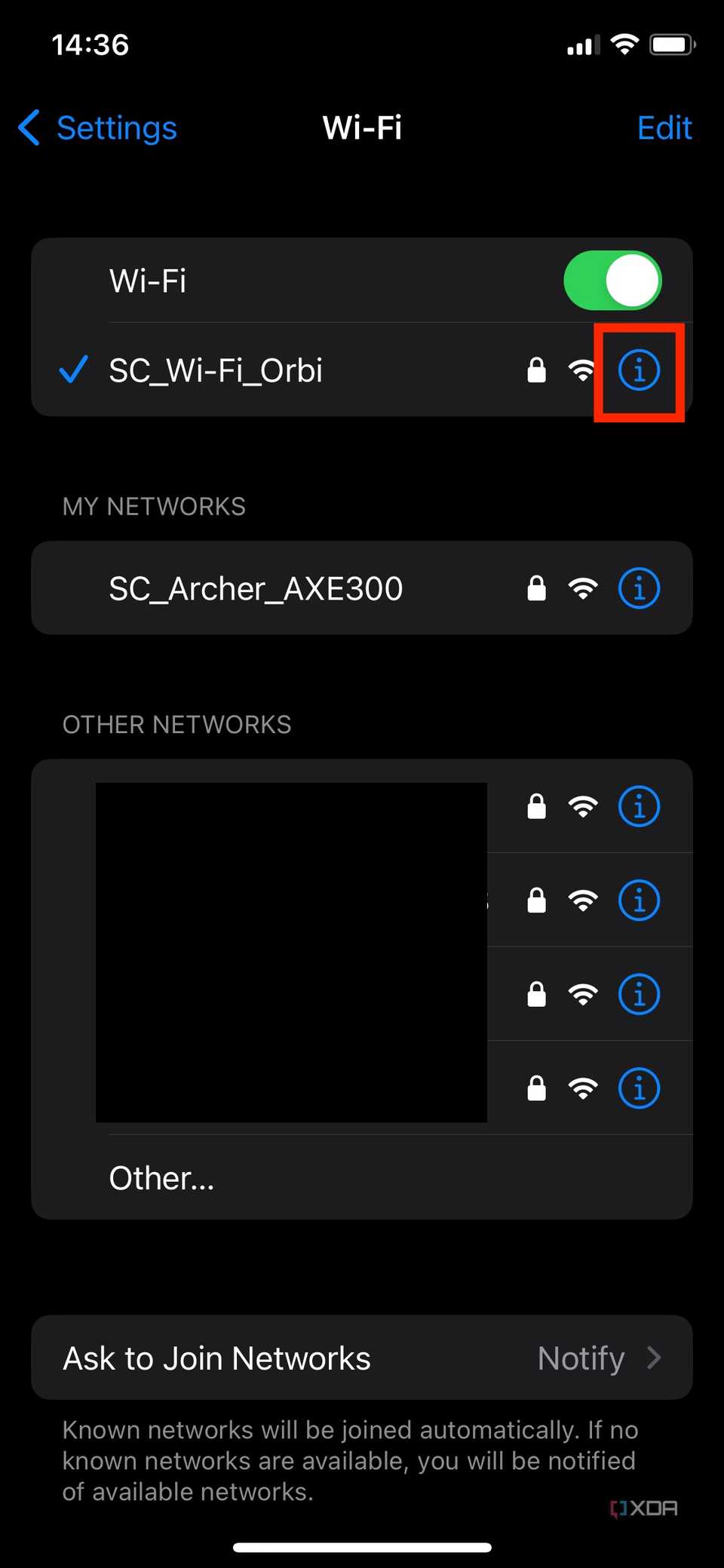 find router IP address on iPhone > Select the "i" by your Wi-fi network