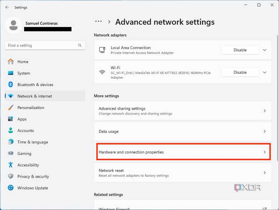 How to find your router IP address Windows Settings > Select Hardware and connection properties