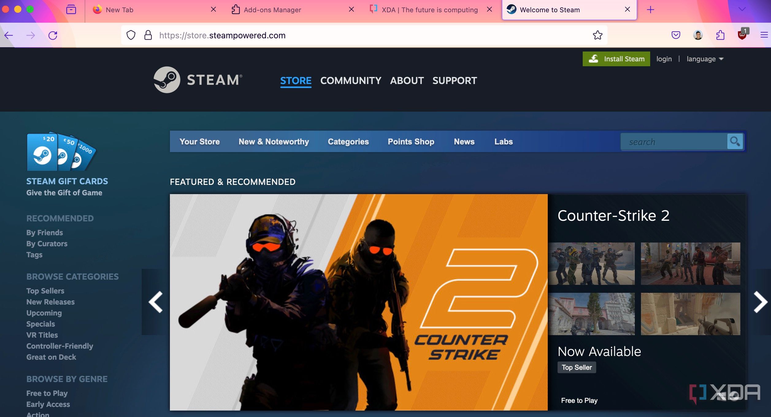 Steam store on Firefox