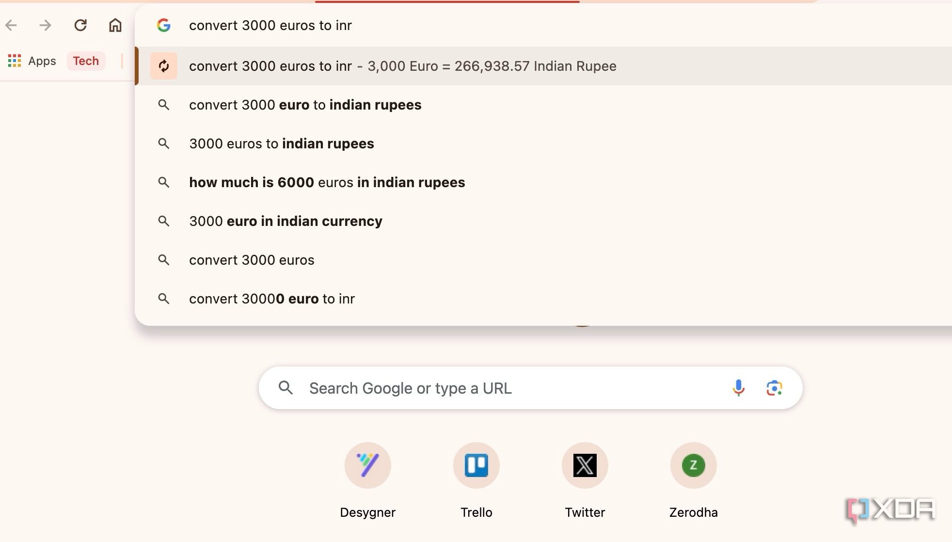 Google Chrome converstion tool in Address bar