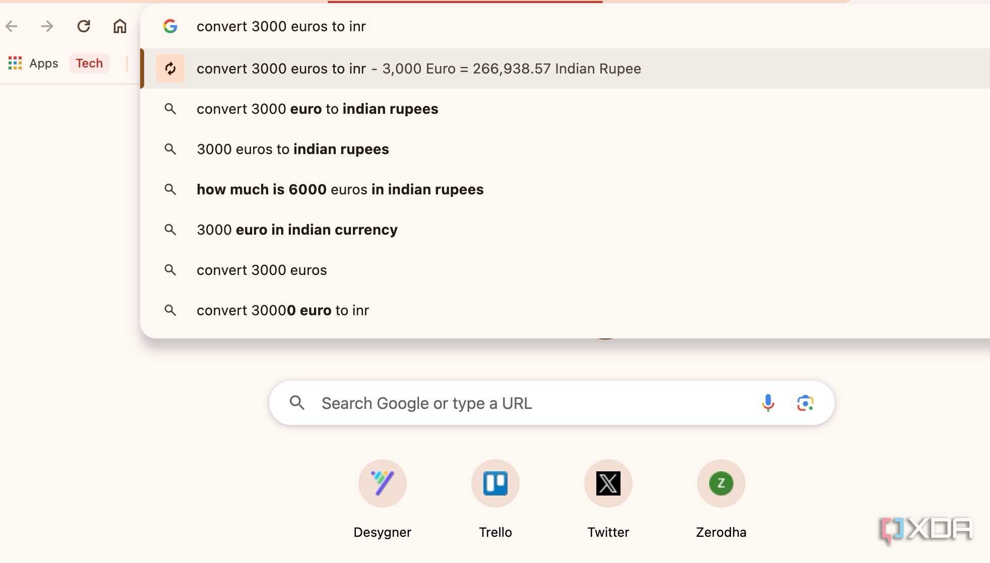 Google Chrome converstion tool in Address bar